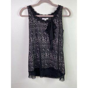 CAbi Womens Emily Lace Overlay Tank Top Black Floral Scoop Neck Bow Lined S BB